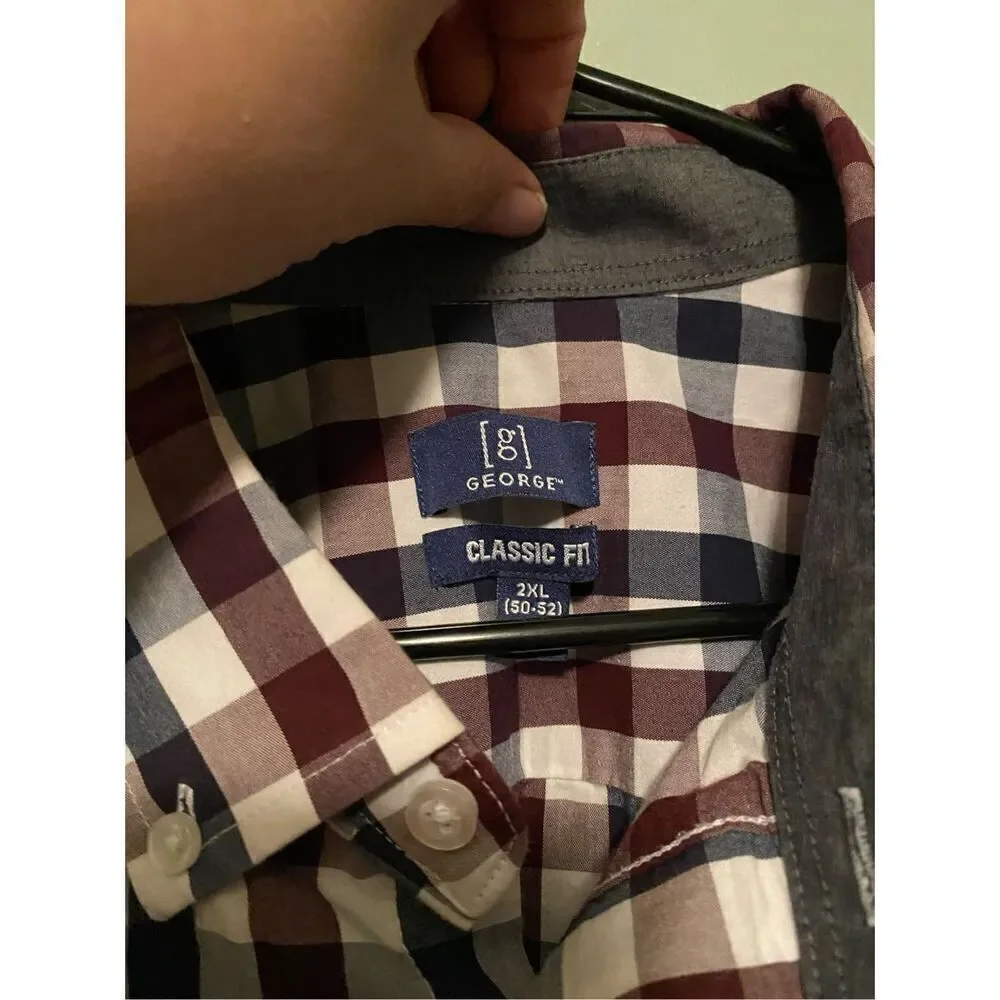 George Red Blue Long Sleeve Button Up Western Shirt Size 2XL
